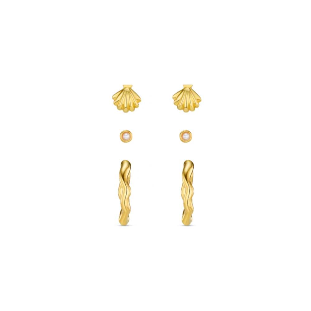 Earring Pack Default Shell & Wave Hoop Earring Stacking Set Orelia Jewellery